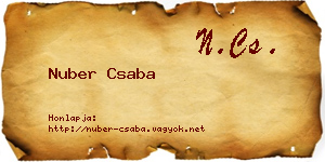 Nuber Csaba névjegykártya